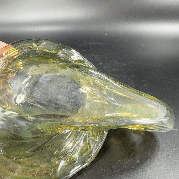 Vintage Sooner Glass Hand Made Green Swirls Dish Bowl Handmade Cornucopia Bowl - Picture 6 of 16